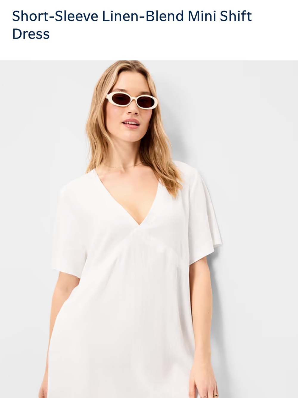 Old Navy White Short-Sleeve V-Neck Linen Mini Dress